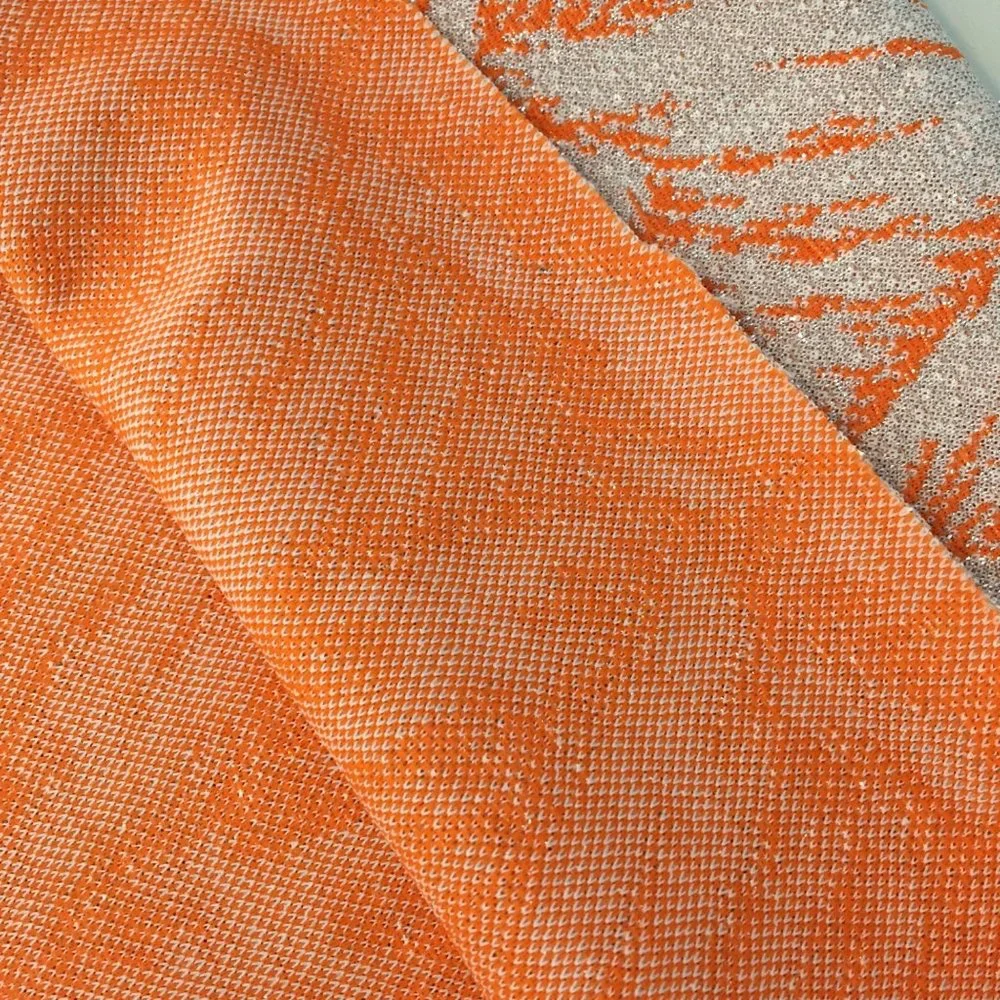 Vintage Fabric Material Remnant Orange Feathering with Silver Lurex, Retro Craft